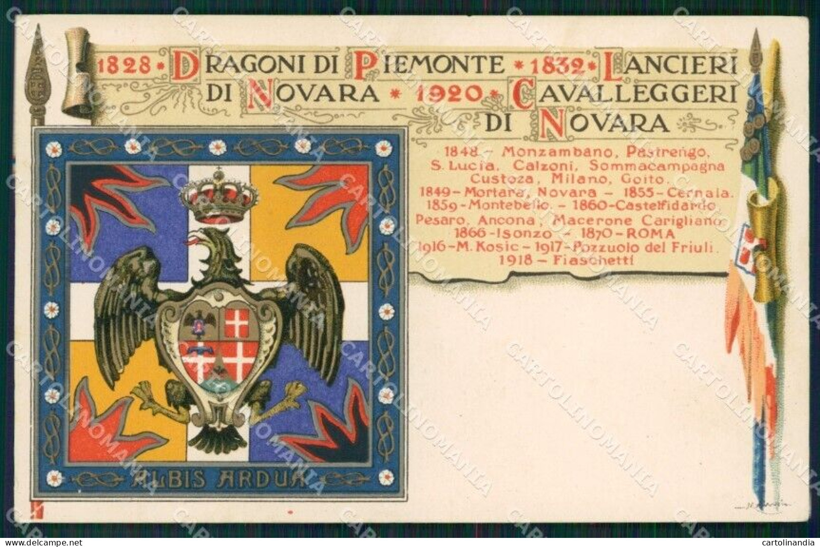 Militari V Reggimento Lancieri Di Novara Dragoni Piemonte Duval Cartolina XF2112 - Régiments