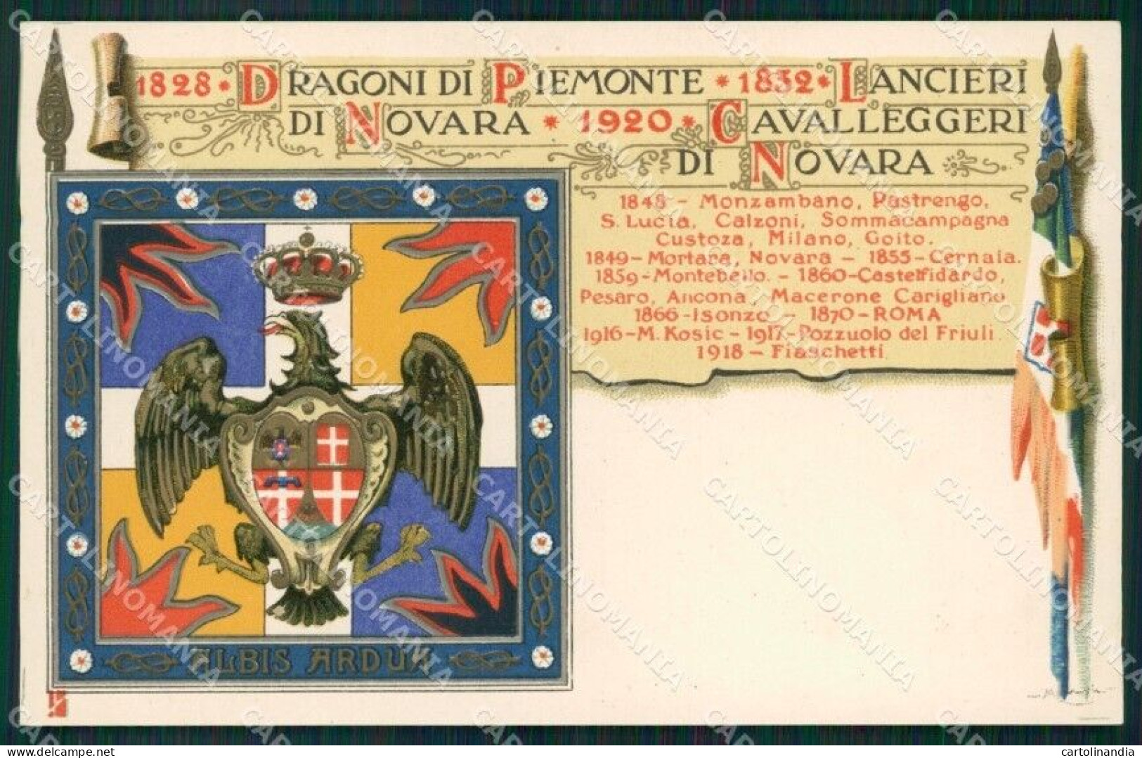 Militari V Reggimento Lancieri Di Novara Dragoni Piemonte Duval Cartolina XF2113 - Régiments