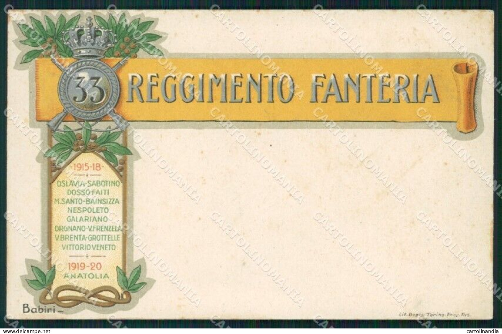 Militari 33º Reggimento Fanteria Babini Cartolina XF0104 - Régiments