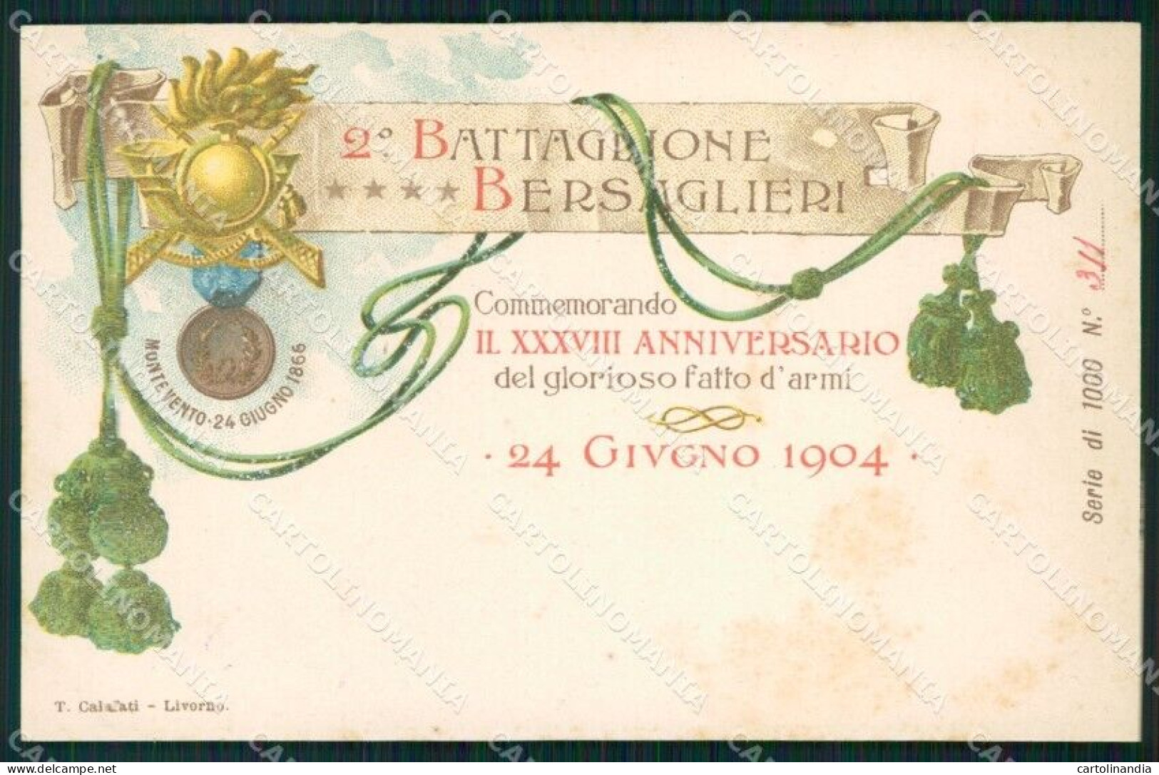 Militari II Batt Bersaglieri Anniversario Fondazione 311/1000 Cartolina XF1377 - Régiments