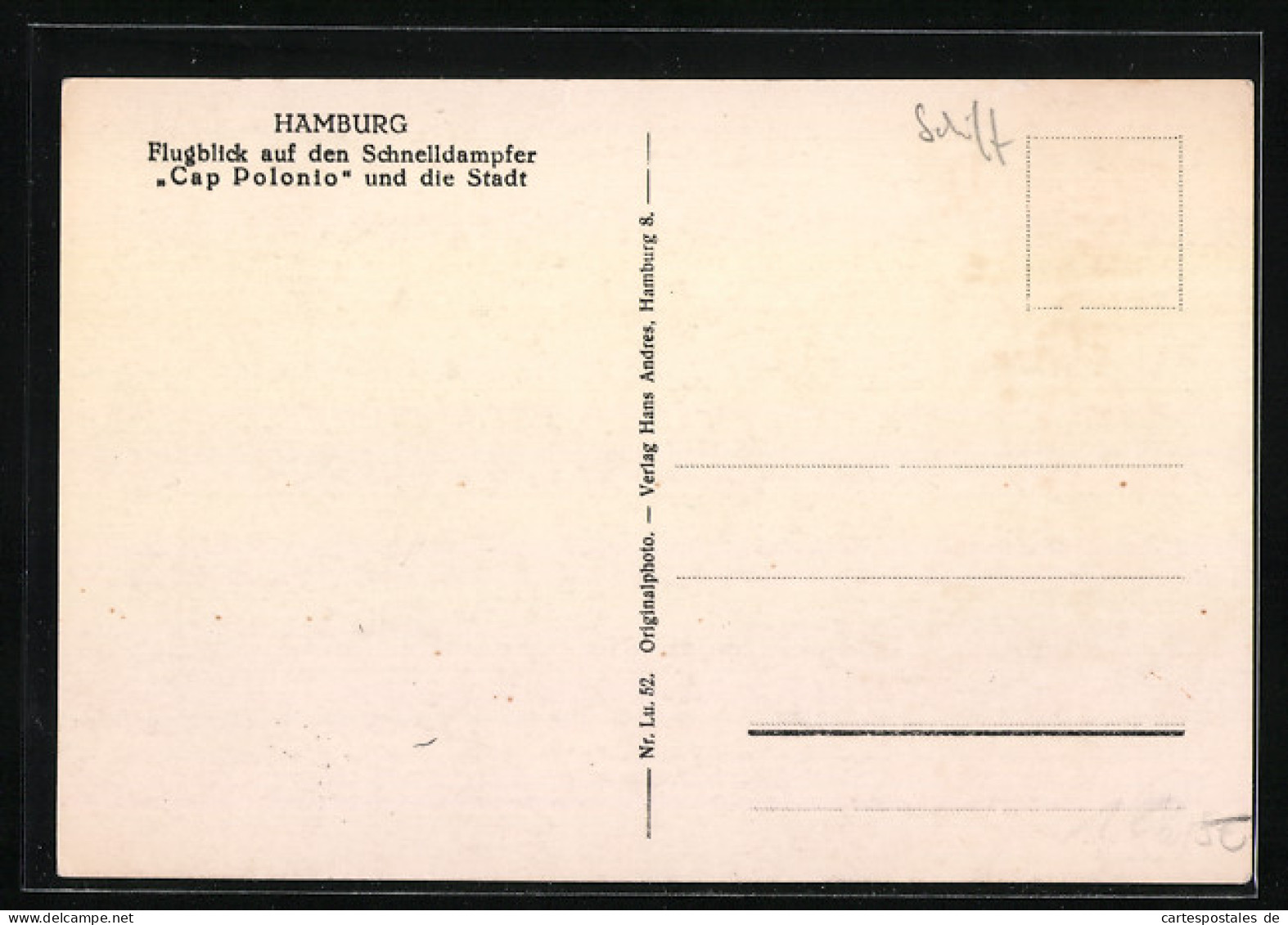 AK Hamburg, Passagierschiff Cap Polonio Und Die Stadt, Fliegeraufnahme  - Steamers
