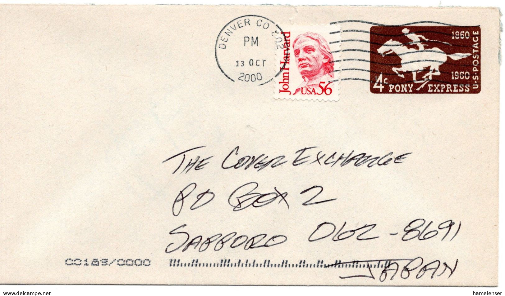77452 - USA - 2000 - 4¢ Pony Express GAU M ZusFrankatur DENVER, CO -> Japan - 1981-00