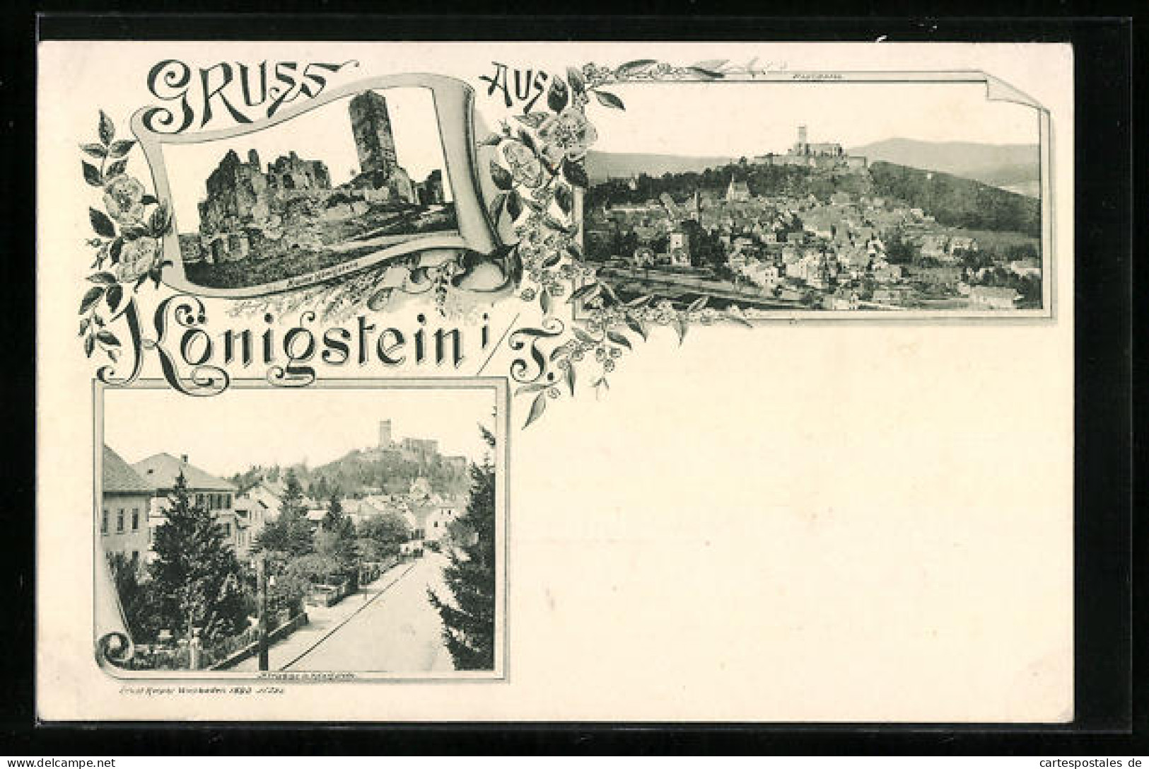 AK Königstein I. T., Ruine, Panorama, Strassenpartie  - Königstein