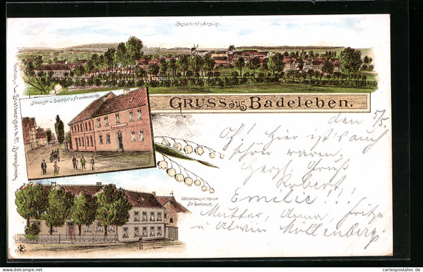 Lithographie Badeleben, Gasthof Zur Friedenseiche, Ortsansicht  - Andere & Zonder Classificatie