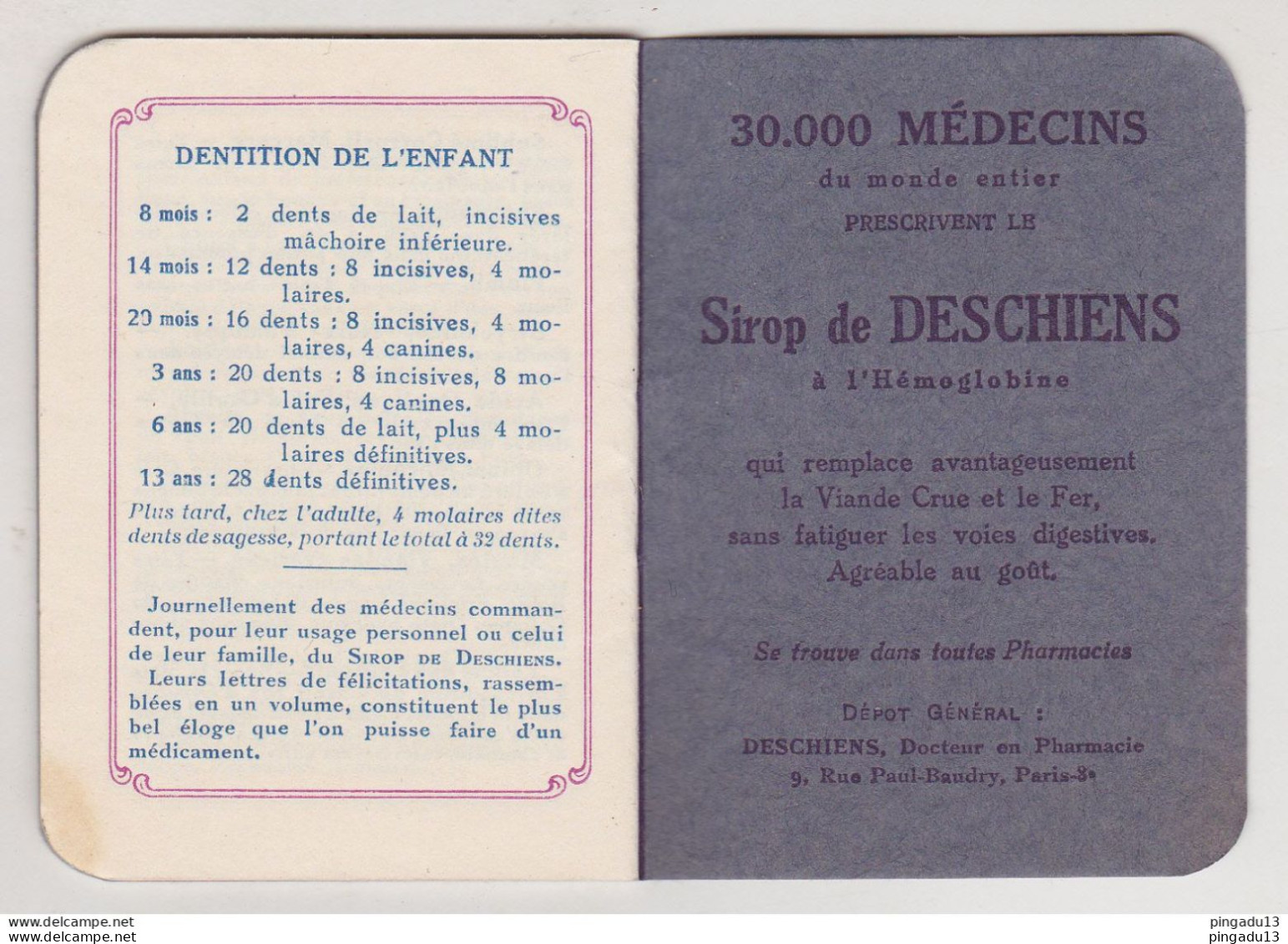 Fixe Agenda 1923 Dent Dentition De L'enfant - Tamaño Pequeño : 1901-20