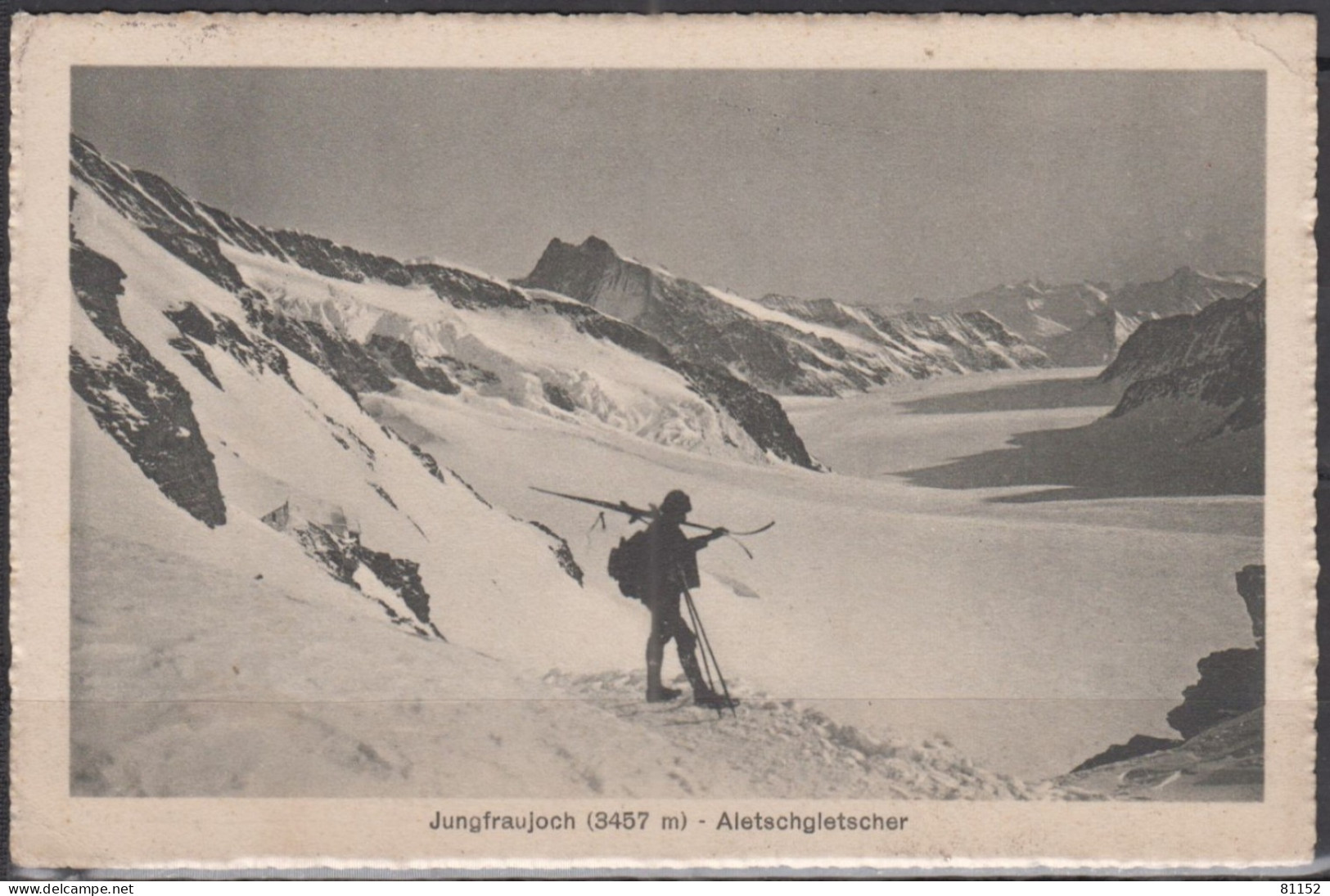 CPA  De   JUNGFRAUJOCH  3457m  Aletschgletscher     Suisse   Animée Avec Skieur   Le 29 III 1926 - Berna