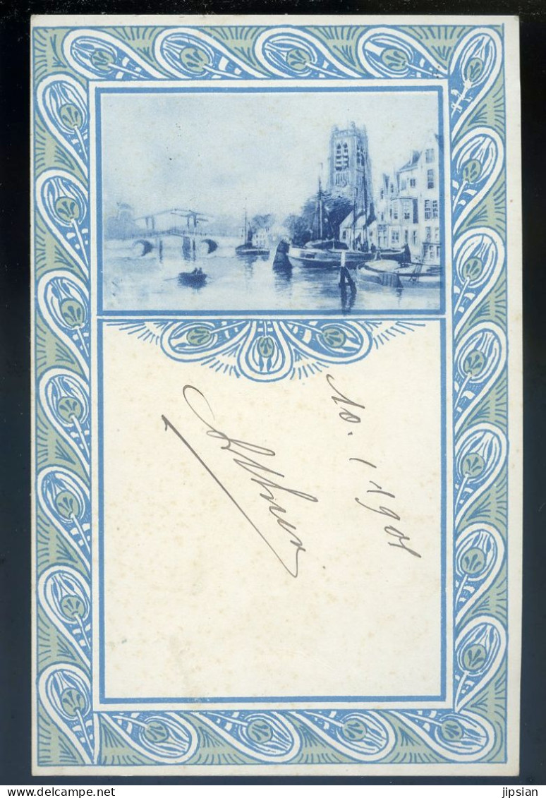 Cpa Des Pays Bas Illustrée Zuid Holland , Zeeland , Haag , Rotterdam , Amsterdam ? église Canaux Pont Datée 1901 STEP115 - Verzamelingen & Kavels