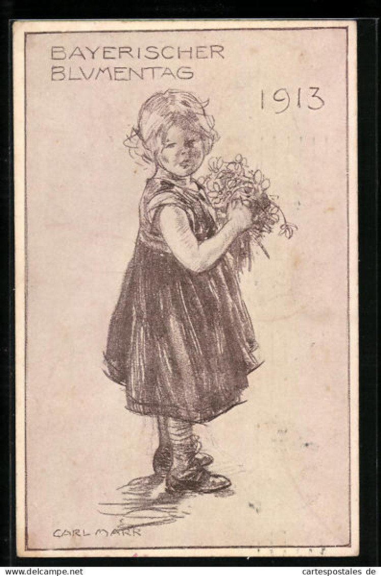 Künstler-AK Bayerischer Blumentag 1913, Mädchen Mit Sträusschen, Ganzsache Bayern  - Other & Unclassified