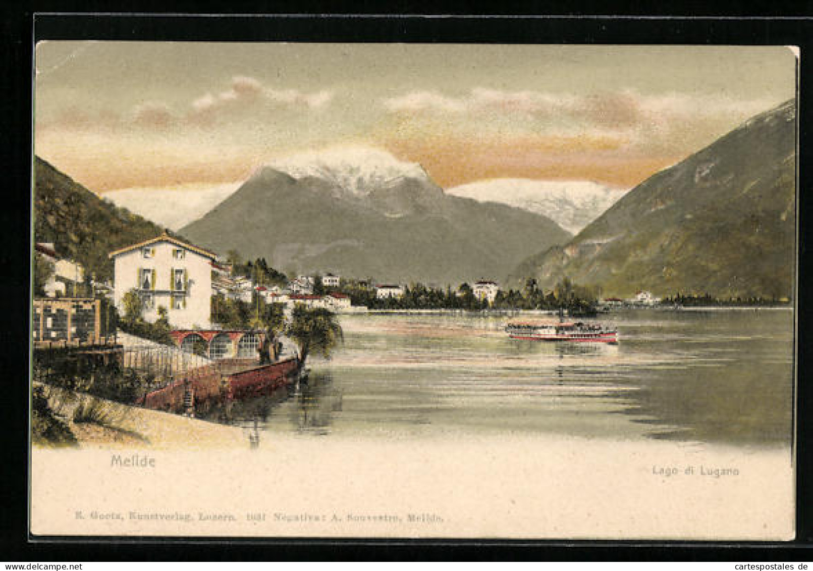 AK Melide, Lago Di Lugano, Teilansicht, Dampfer  - Melide