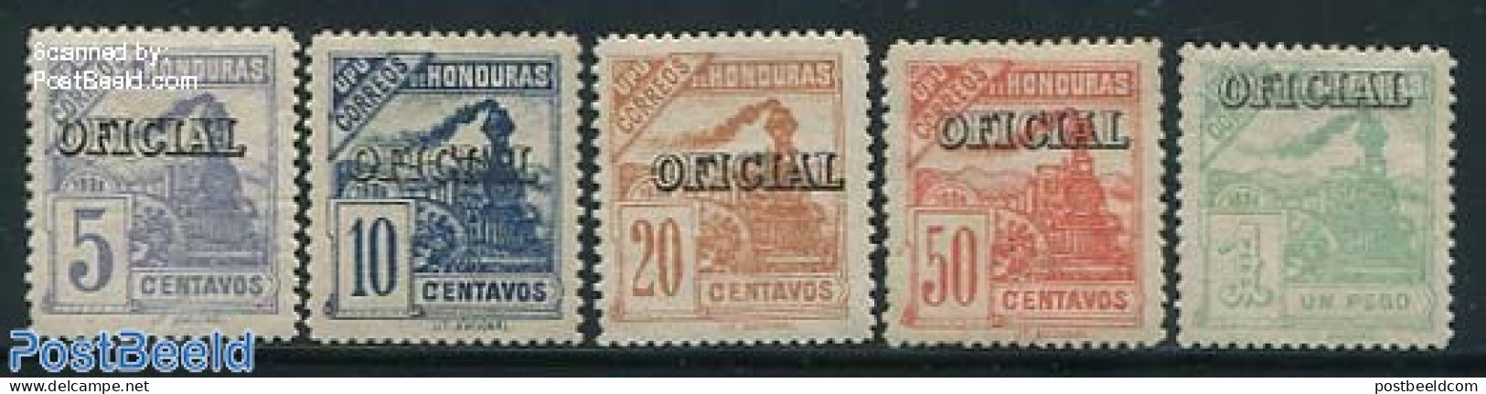 Honduras 1898 OFICIAL Overprints 5v, Mint NH, Transport - Railways - Eisenbahnen