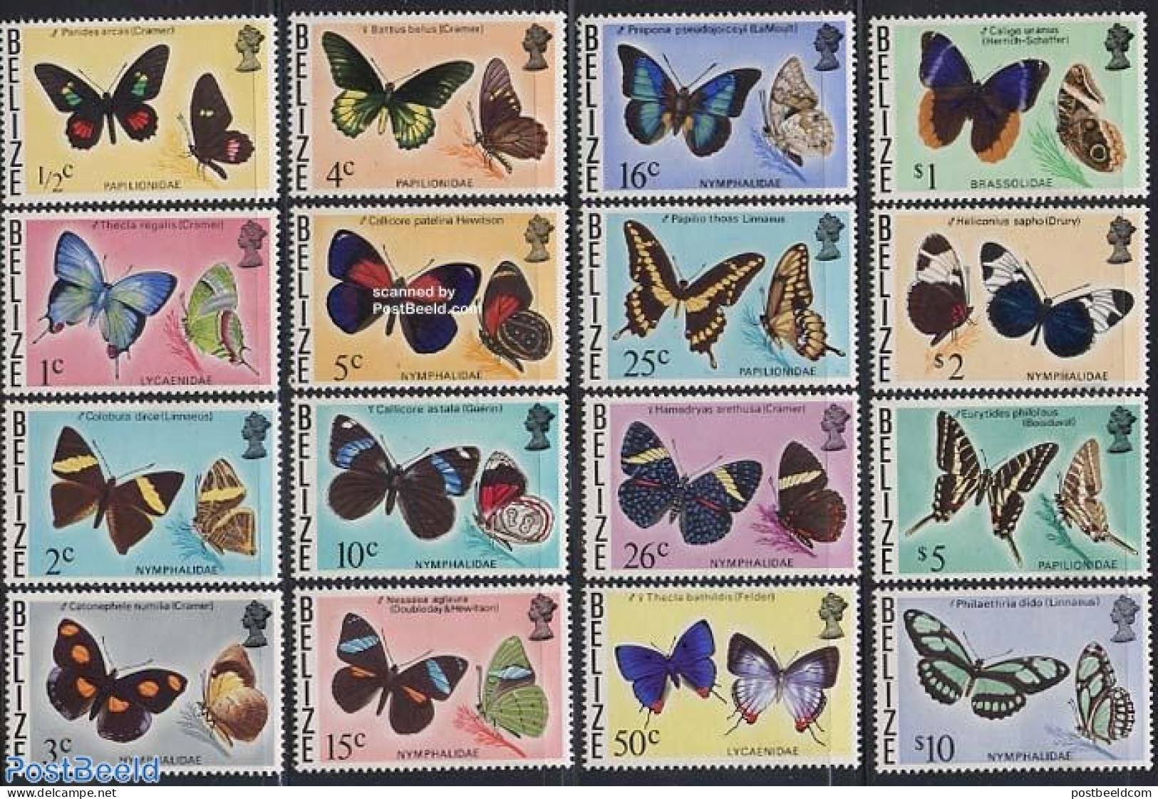 Belize/British Honduras 1974 Butterflies 16v, Mint NH, Nature - Butterflies - Britisch-Honduras (...-1970)