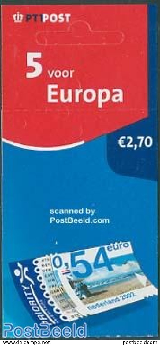 Netherlands 2002 5 Stamps For Europe Booklet, Mint NH, Various - Stamp Booklets - Tourism - Neufs