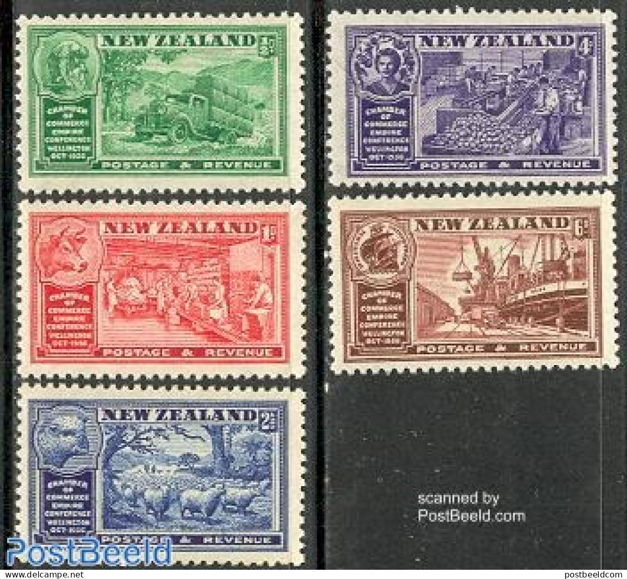 New Zealand 1936 Chamber Of Commerce 5v, Mint NH, Nature - Transport - Various - Cattle - Automobiles - Ships And Boat.. - Neufs