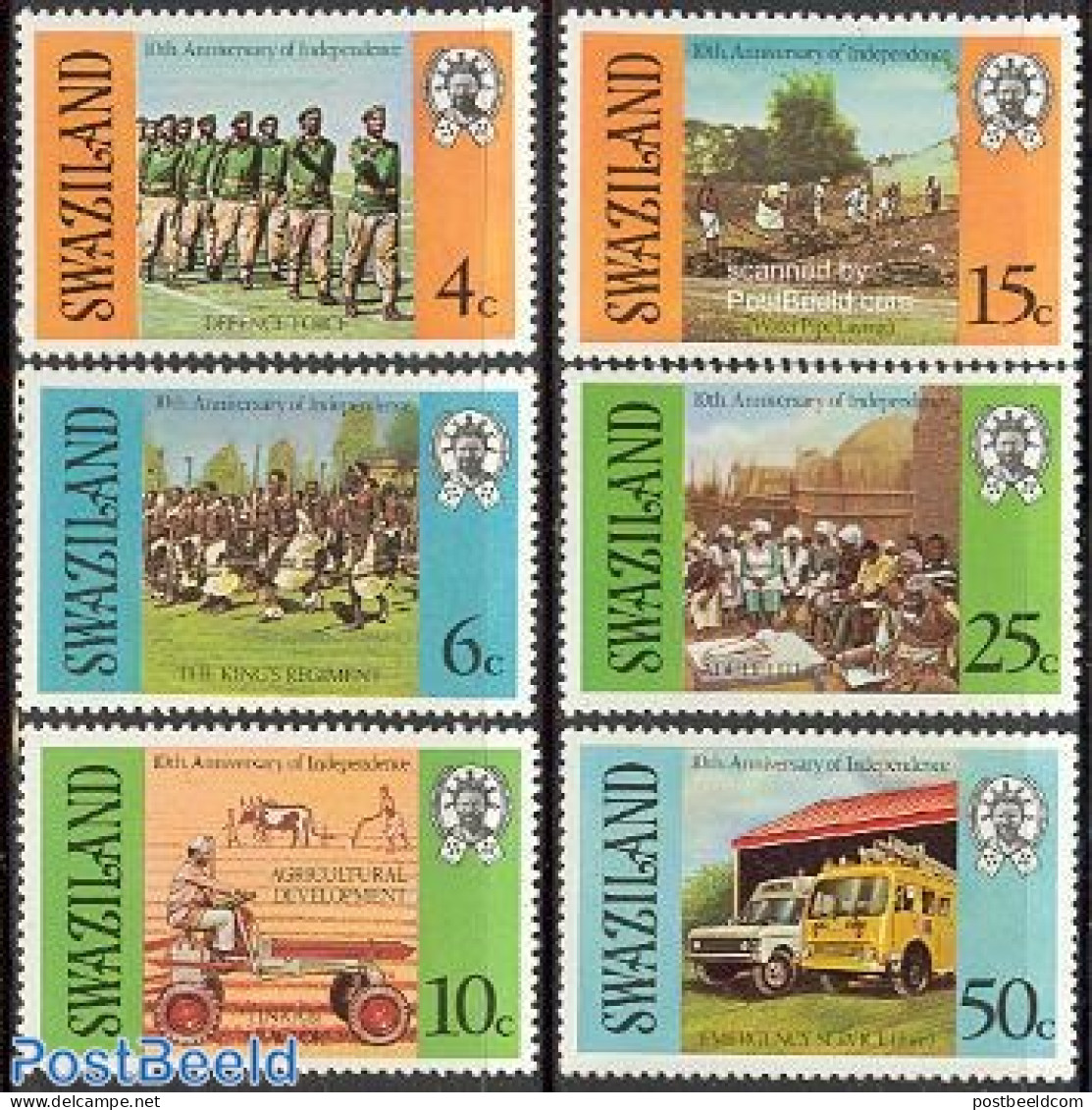 Eswatini/Swaziland 1978 10 Years Independence 6v, Mint NH, History - Science - Transport - Various - Militarism - Educ.. - Militaria