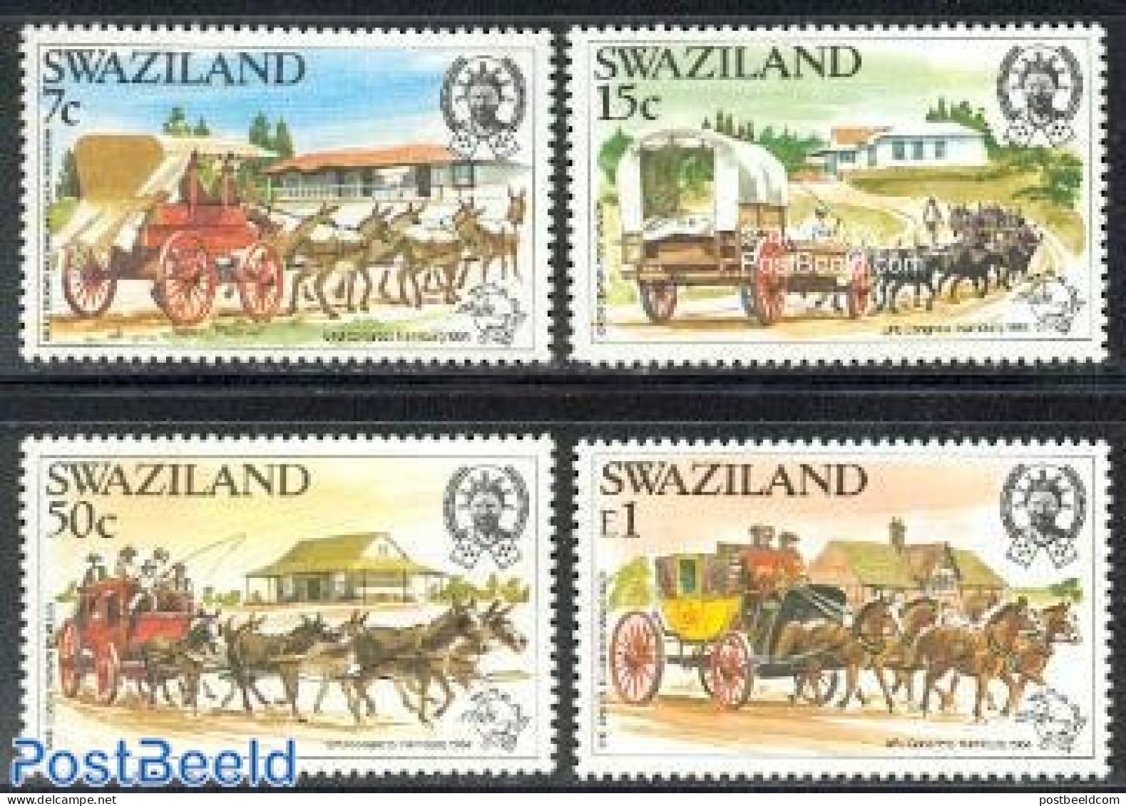 Eswatini/Swaziland 1984 World Postal Congress 4v, Mint NH, Nature - Transport - Horses - Post - Coaches - Correo Postal
