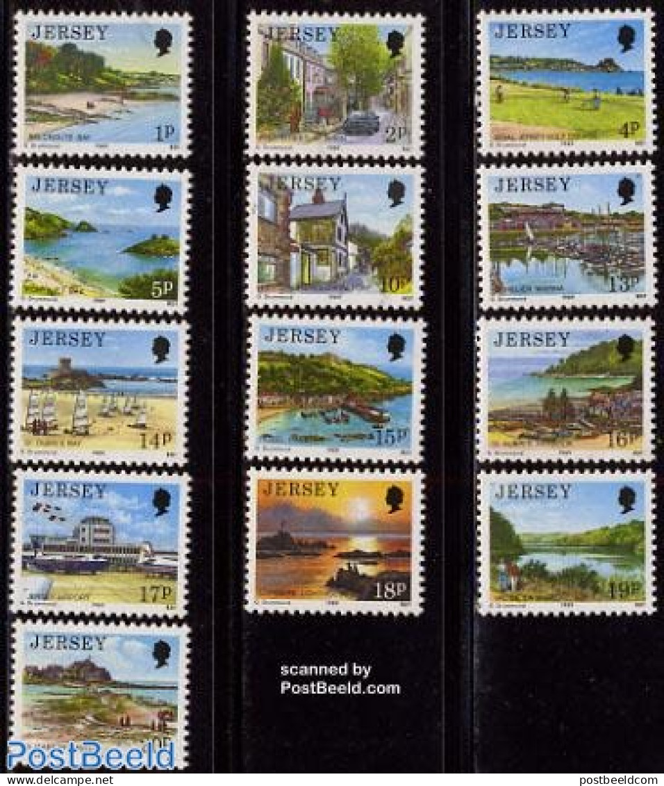 Jersey 1989 Definitives 13v, Mint NH, Sport - Transport - Various - Golf - Automobiles - Aircraft & Aviation - Lightho.. - Golf