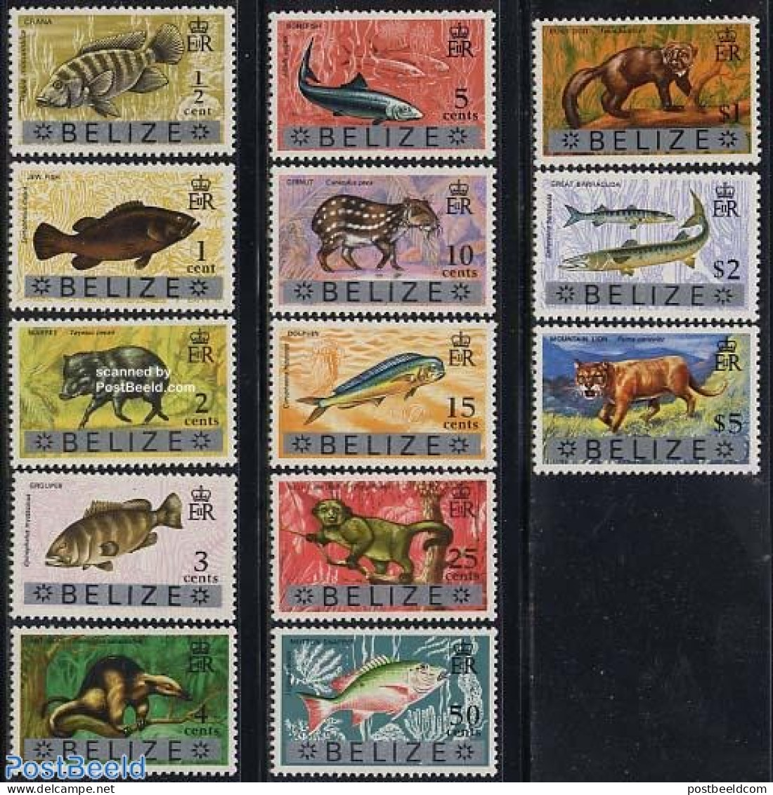 Belize/British Honduras 1973 Definitives, Animals 13v, Mint NH, Nature - Animals (others & Mixed) - Cat Family - Fish .. - Fishes