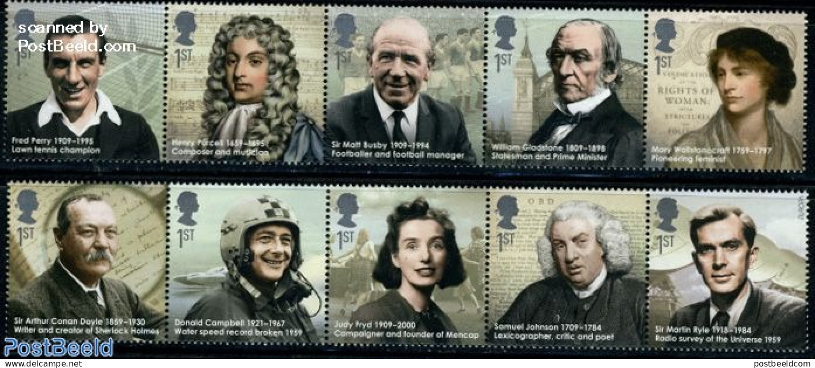 Great Britain 2009 Eminent Britons 10v (2x[::::]), Mint NH, History - Performance Art - Science - Sport - Transport - .. - Unused Stamps