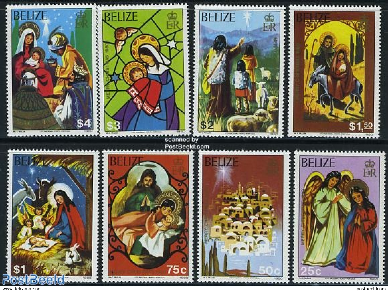 Belize/British Honduras 1980 Christmas 8v, Mint NH, Religion - Angels - Christmas - Art - Stained Glass And Windows - Christianisme