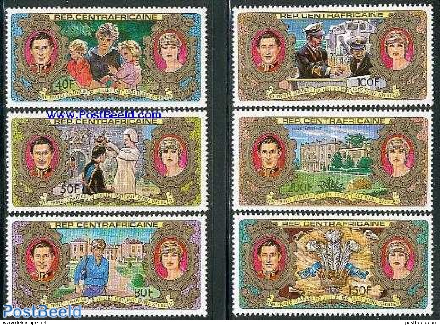 Central Africa 1981 Charles & Diana Wedding 6v, Mint NH, History - Transport - Charles & Diana - Kings & Queens (Royal.. - Familias Reales