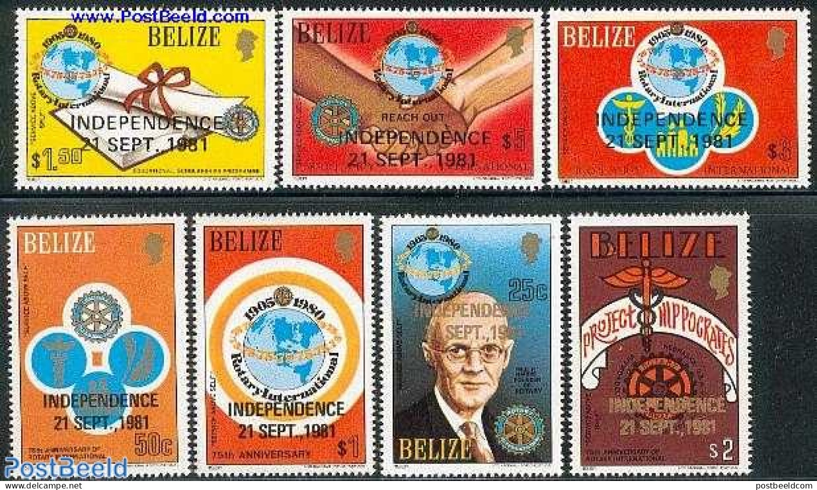 Belize/British Honduras 1981 Independence/Rotary 7v, Mint NH, Various - Globes - Maps - Rotary - Geografía