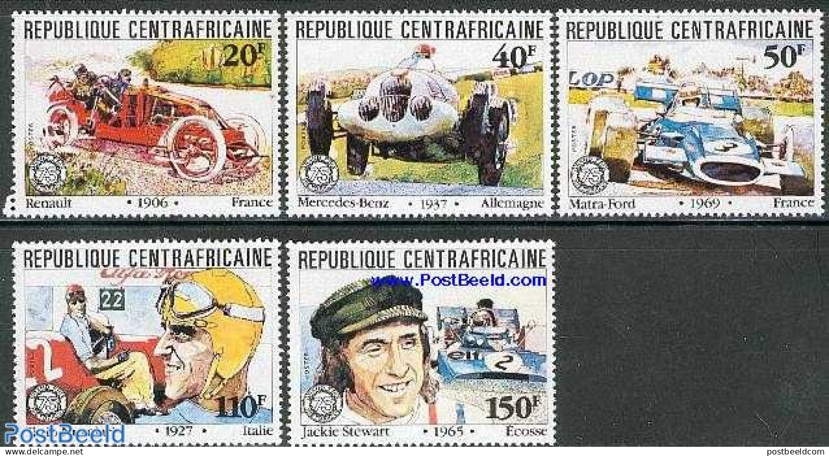 Central Africa 1981 Autosports 5v, Mint NH, Sport - Transport - Autosports - Sport (other And Mixed) - Automobiles - Auto's