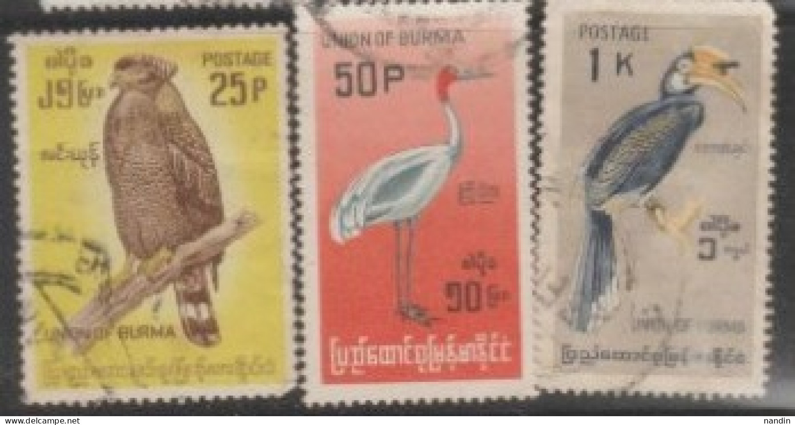 1964 BURMA  USED STAMPS ON BIRDS/Spilornis Cheela Burmanicus-Eagle/Grus Antigone-Crane/Anthracoceras Coronatus-Hornbill - Kuckucke & Turakos