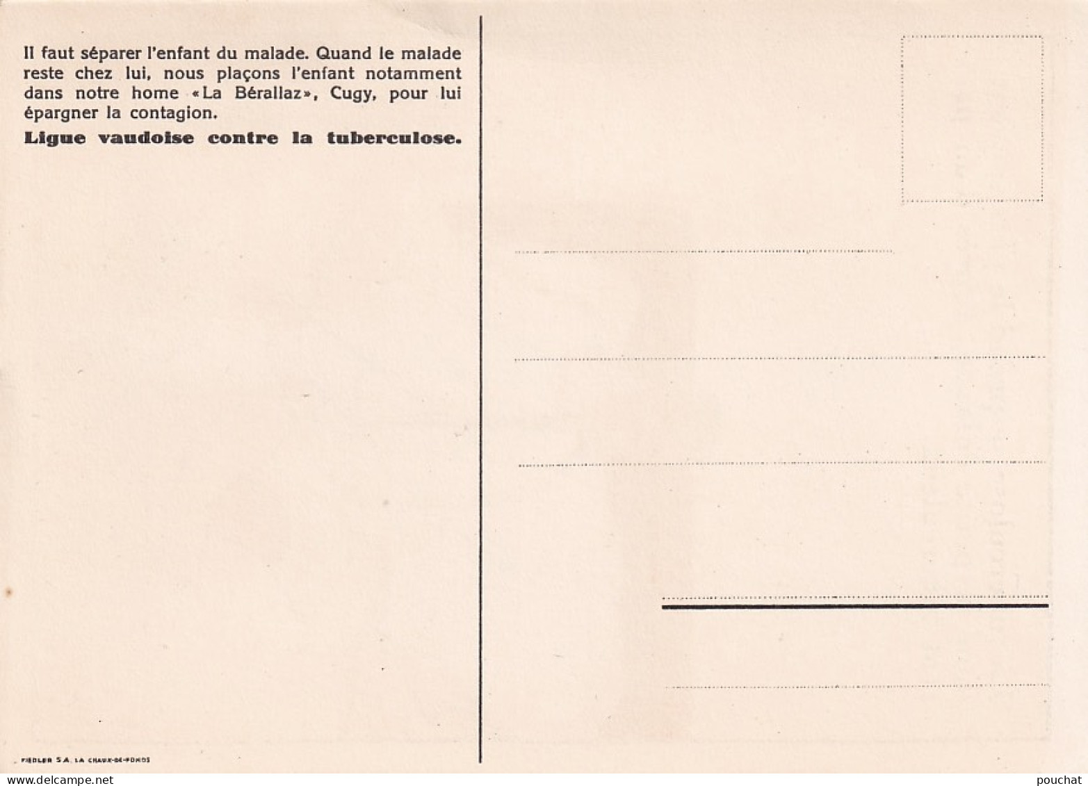 LIGUE VAUDOISE CONTRE LA TUBERCULOSE - LA TUBERCULOSE SE PREND  ETC... ILLUSTRATEUR - FIEDLER - LA CHAUX DE FONDS - Salud