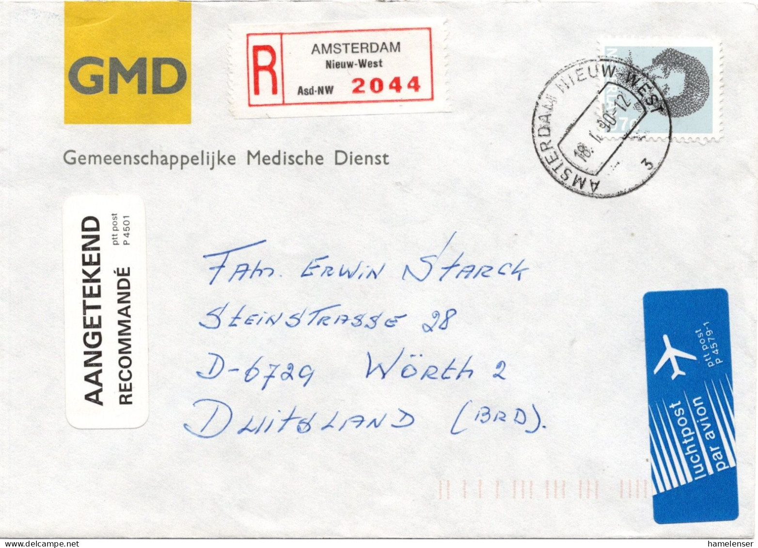 77469 - Niederlande - 1990 - 7G Beatrix EF A R-LpBf AMSTERDAM -> Westdeutschland - Storia Postale