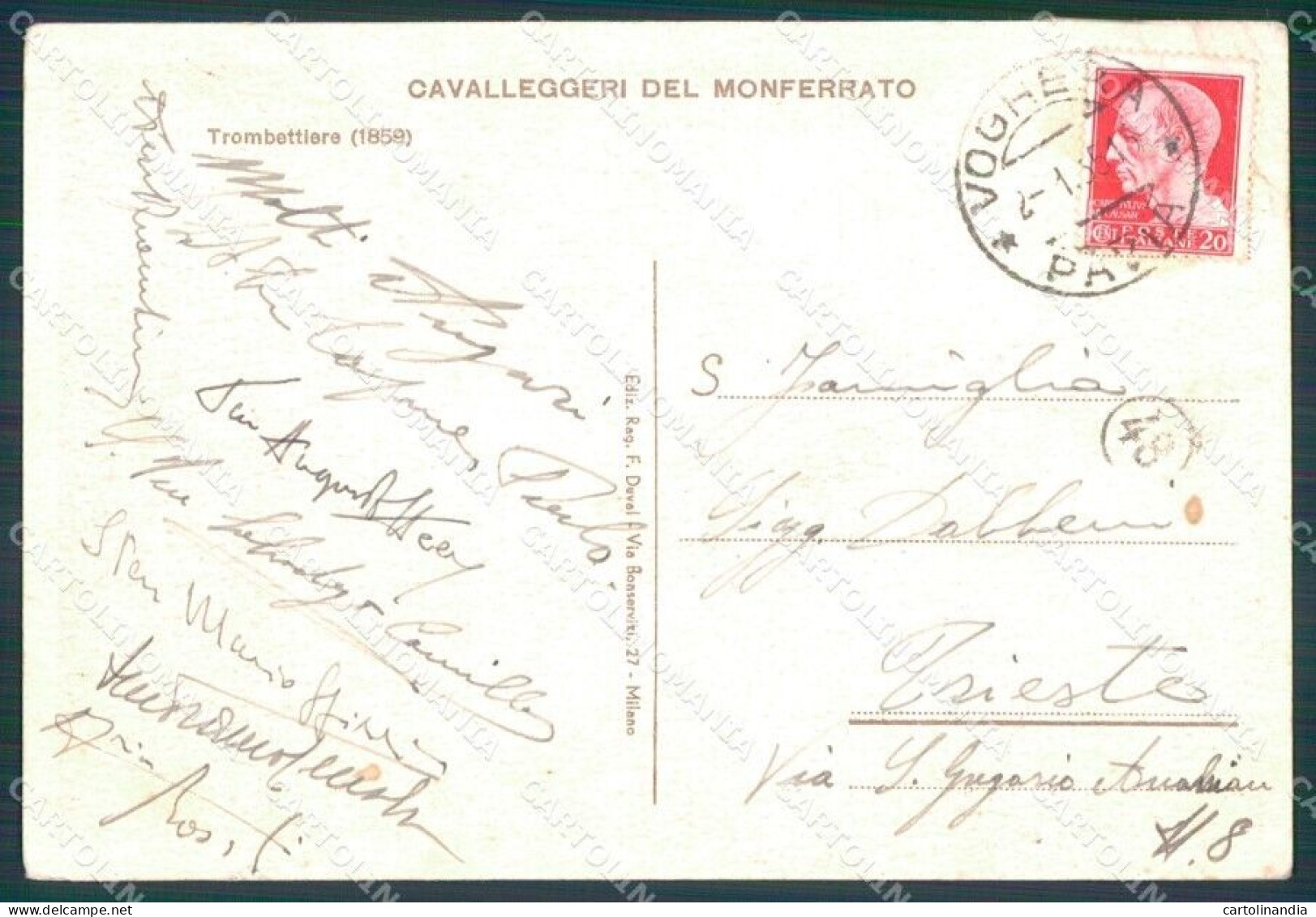 Militari Cavalleggeri Del Monferrato Trombettiere PIEGHE FG Cartolina XF7134 - Other & Unclassified