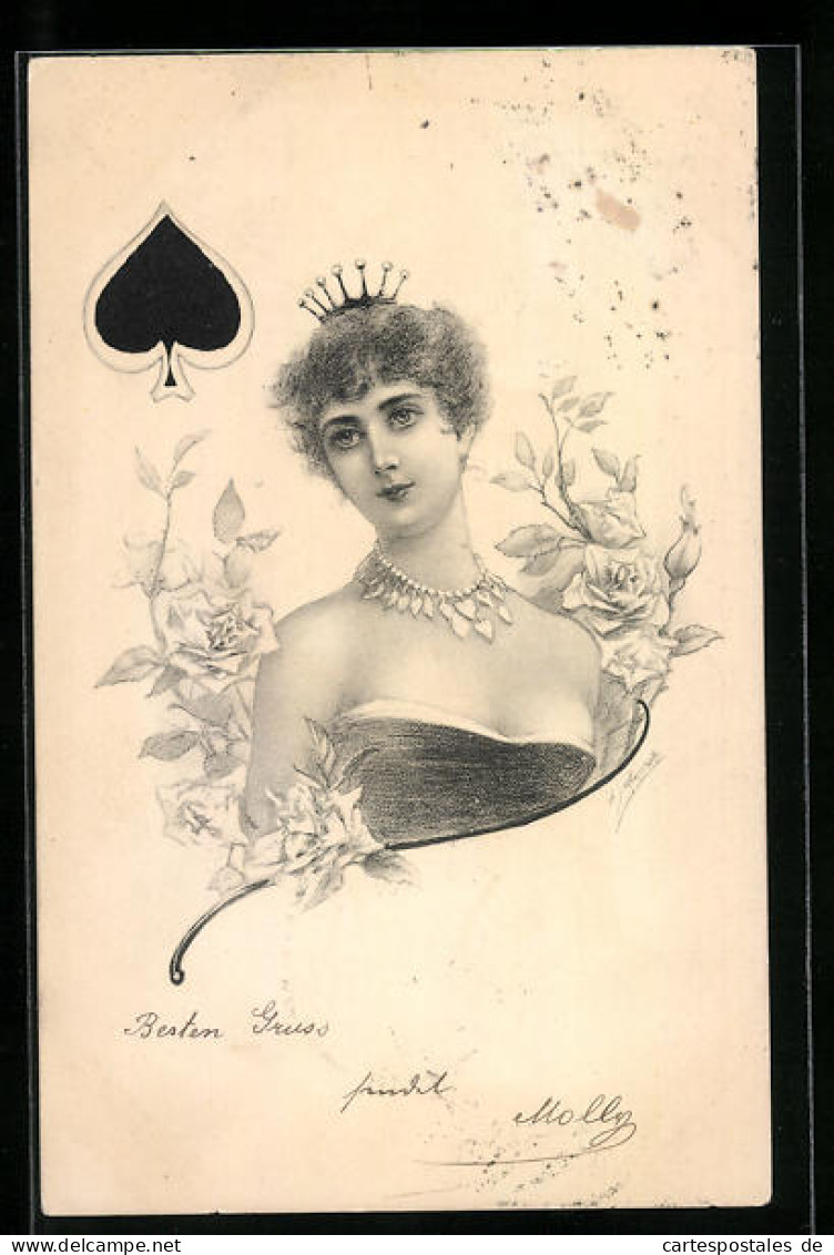 Künstler-AK Pik Dame, Spielkarte  - Playing Cards