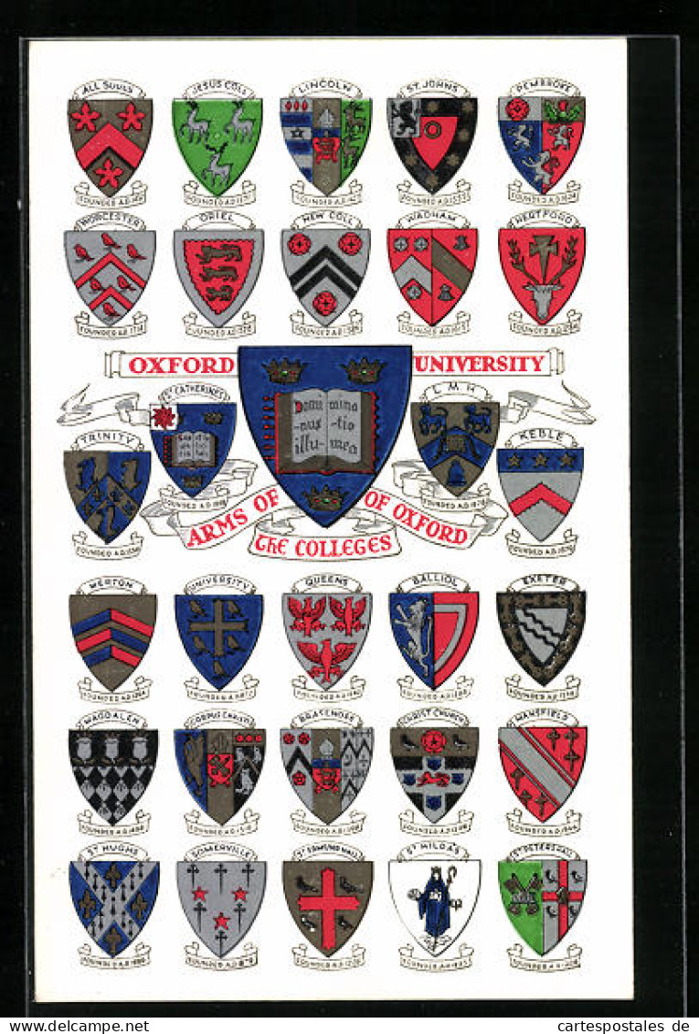 AK Arms Of The Colleges Of Oxford, Oxford University, Wappen  - Genealogía