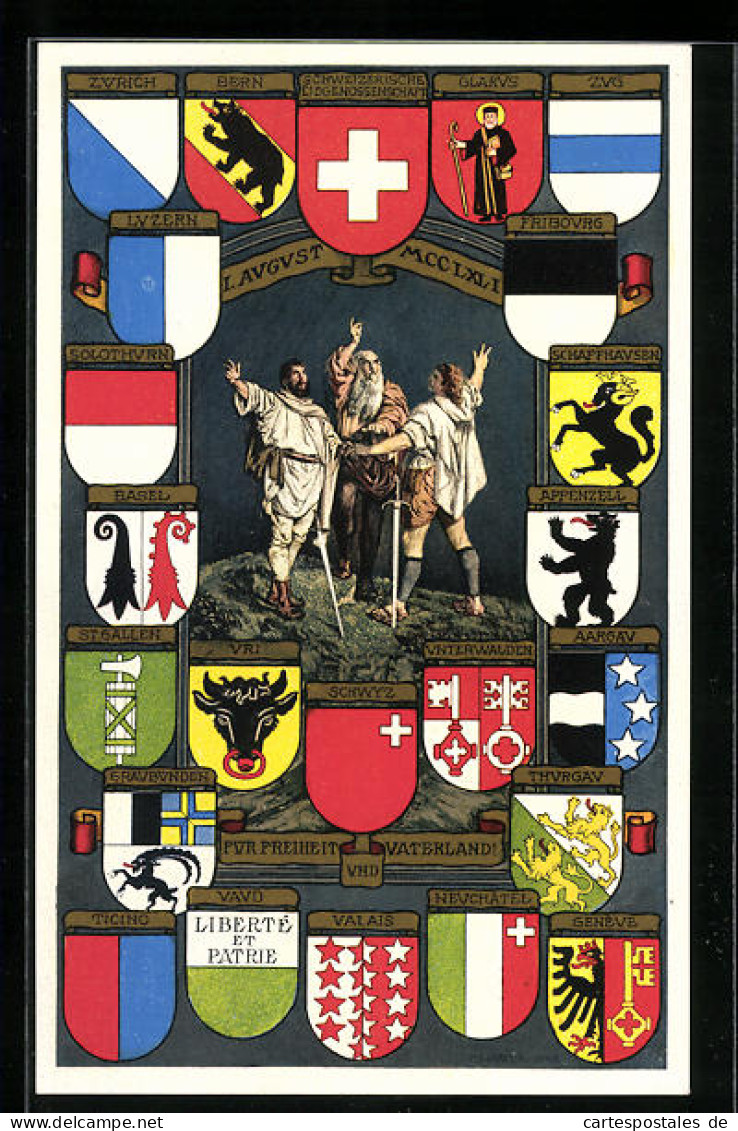 AK Wappen Der Schweizer Kantone, Rütlischwur  - Genealogie