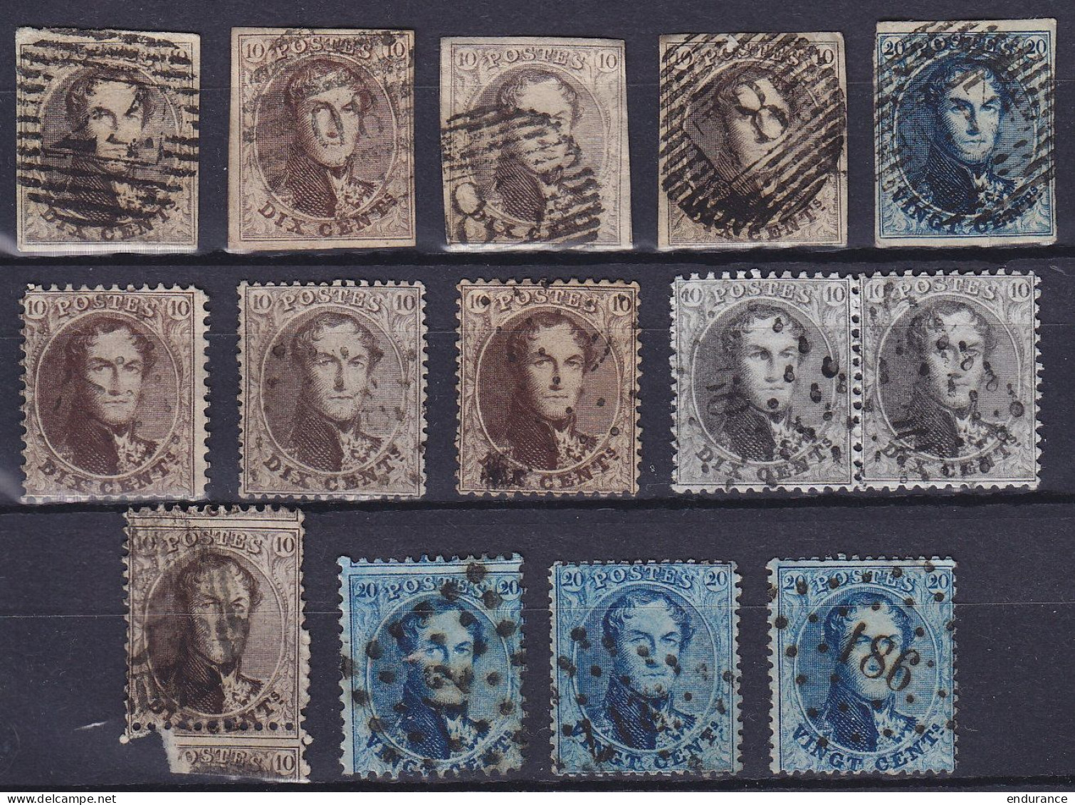 Belgique - Ensemble De 14 Médaillons 10c & 20c Non-dentelés & Dentelés - 1849-1865 Medallions (Other)