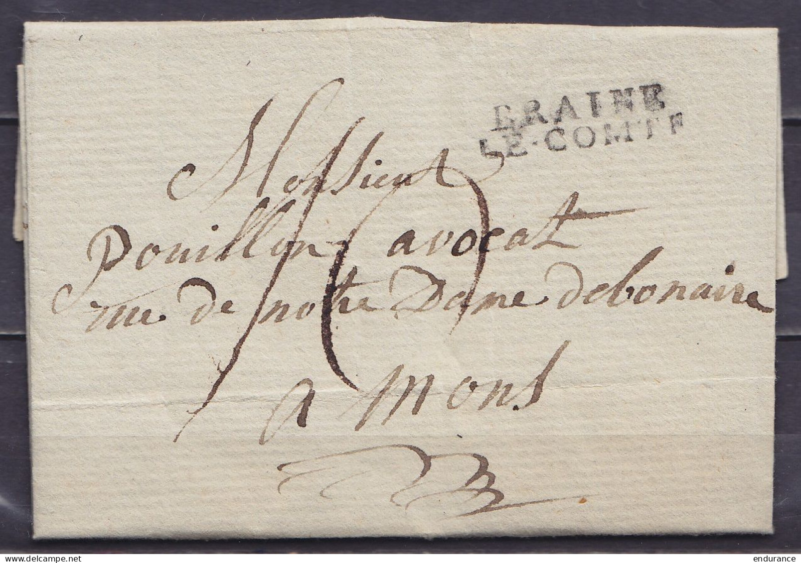 L. Datée 14,novembre 1827 De BRAINE-LE-COMTE Pour MONS - Griffe "BRAINE/LE-COMTE" - Port "10" - 1814-1815 (Gen.reg. Belgien)