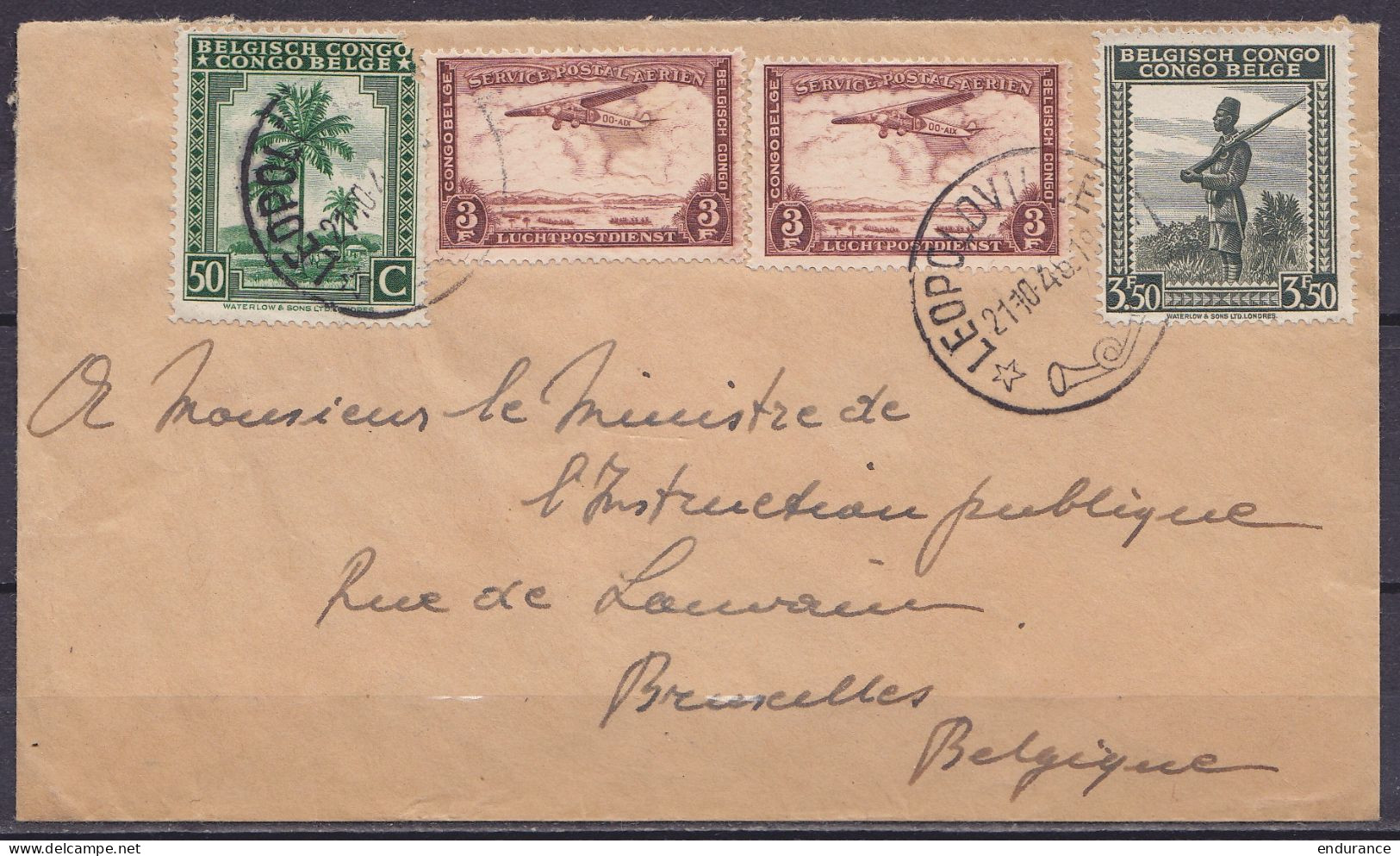 Congo Belge - L. Affr. 2x PA10 + N°234+242 Càd LEOPOLDVILLE /21-10-1946 Pour BRUXELLES - Brieven En Documenten