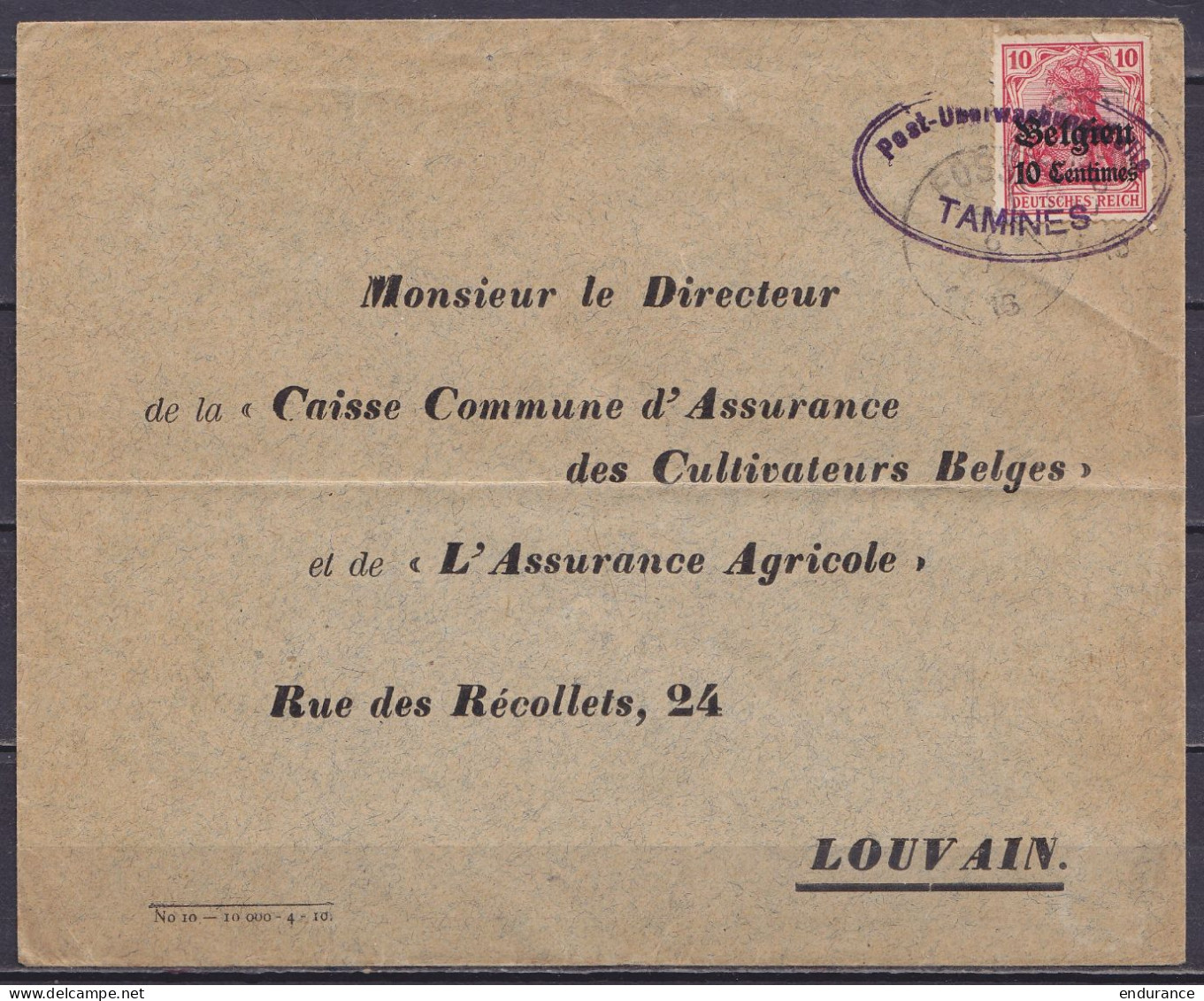 L. Réadressée Affr. OC3 Càd FOSSES /6 I 1916 Pour LOUVAIN - Cachet Censure "Posüberwachungsstelle / TAMINES" Sur Le Timb - OC1/25 Generaal Gouvernement