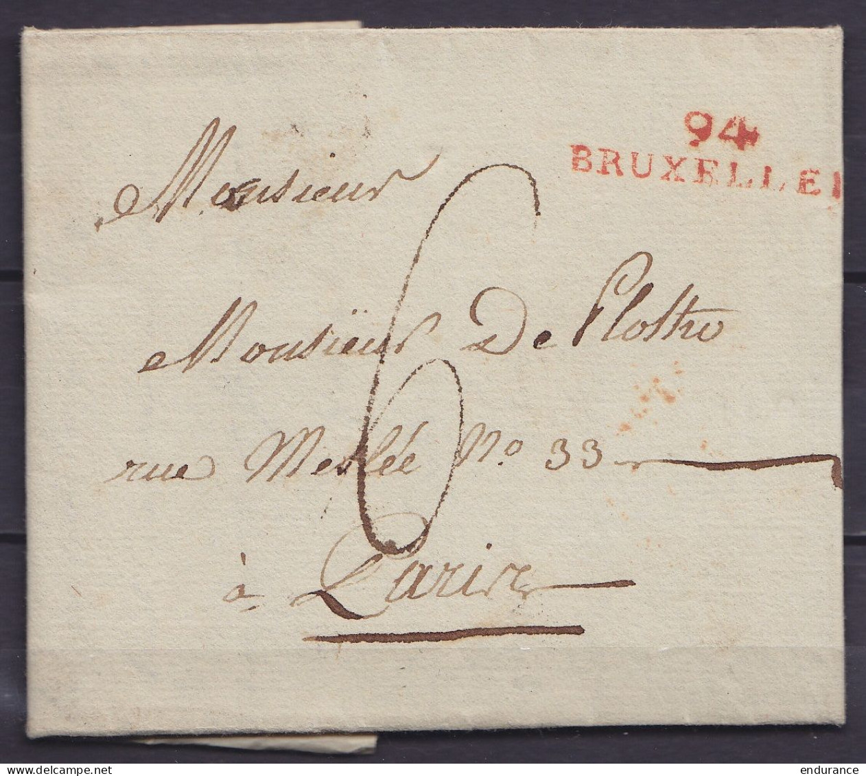 L. Datée 18 Juin 1805 De BRUXELLES Pour PARIS - Griffe "94/ BRUXELLES" - Port "6" - 1794-1814 (Französische Besatzung)