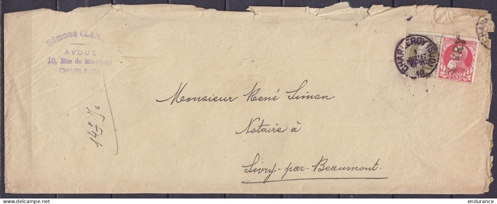 L. (papiers D'affaire) Affr. N°74+75 Càd CHARLEROI (SUD) /1 JUILLET 1910 Sur N°75 - N°74 Annulé à L'arrivée Par Griffe " - 1905 Thick Beard