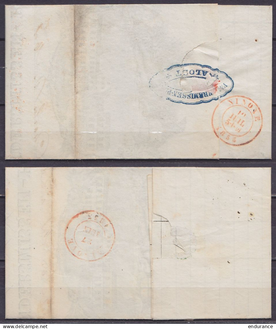 Lot De 2 L. Affr. N°6 D2 (lignes Verticales Et Horizontales) Càd ALOST /26 JUIN 1855 & ALOST /9 JUIL 1855 Pour NINOVE (c - 1851-1857 Médaillons (6/8)