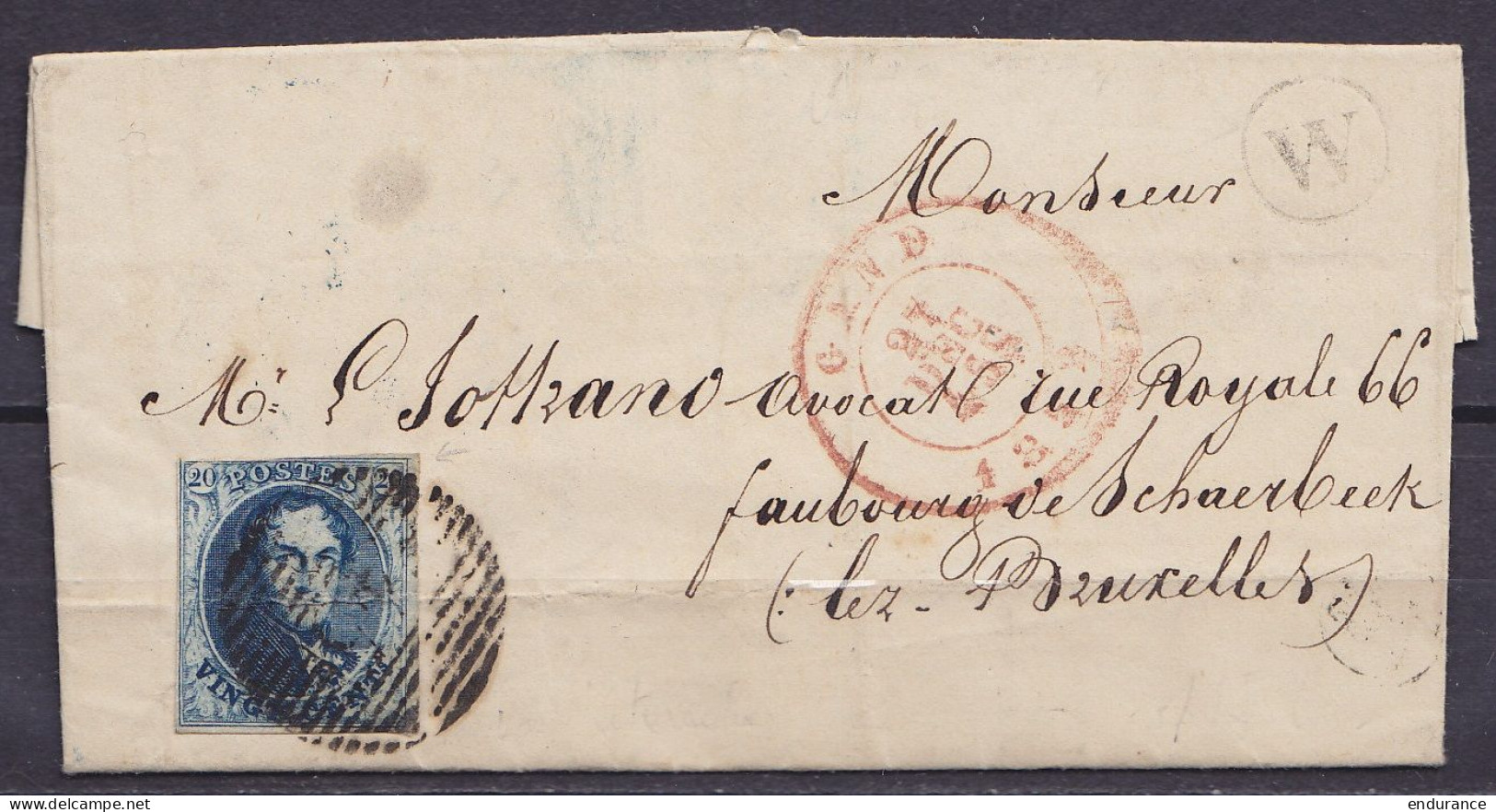 L. Datée 27 Décembre 1852 De Nazareth Affr. N°7 (v7 Retouche) D45 Càd GAND /27 DEC 1853 Pour FAUBOURG DE SCHAERBEEK (lez - 1851-1857 Medallions (6/8)