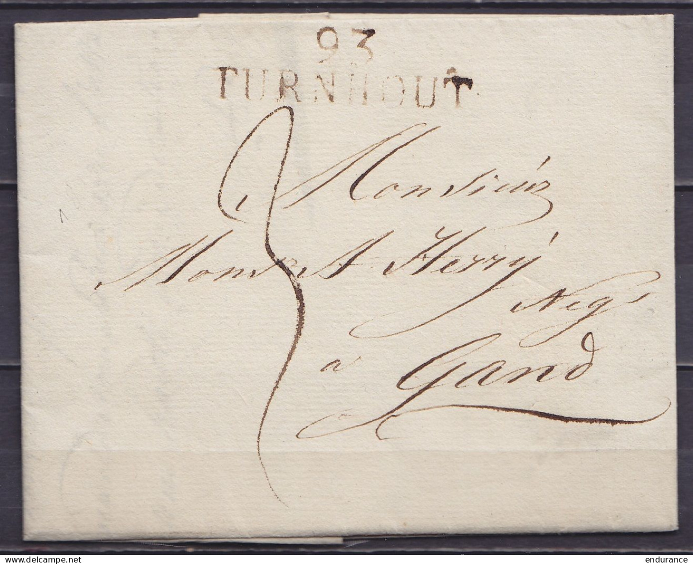 L. Datée 2 Janvier 1816 De TURNHOUT Pour GAND - Griffe Brune "93 / TURNHOUT" (non-reprise Chez Herlant) - Port "3" - 1815-1830 (Holländische Periode)