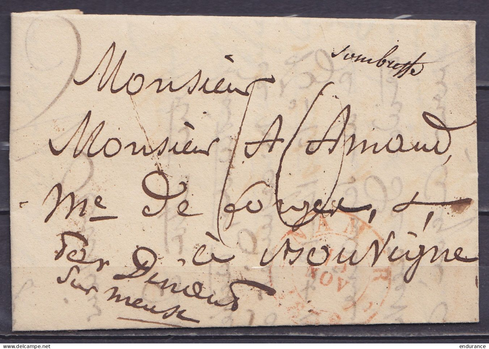 L. Datée 10 Novembre 1832 De GEMBLOUX - Man. "Sombreffe" Càd NAMUR /13 NOV 1832 Pour BOUVIGNES "par Dinant Sur Meuse" -  - 1830-1849 (Belgica Independiente)