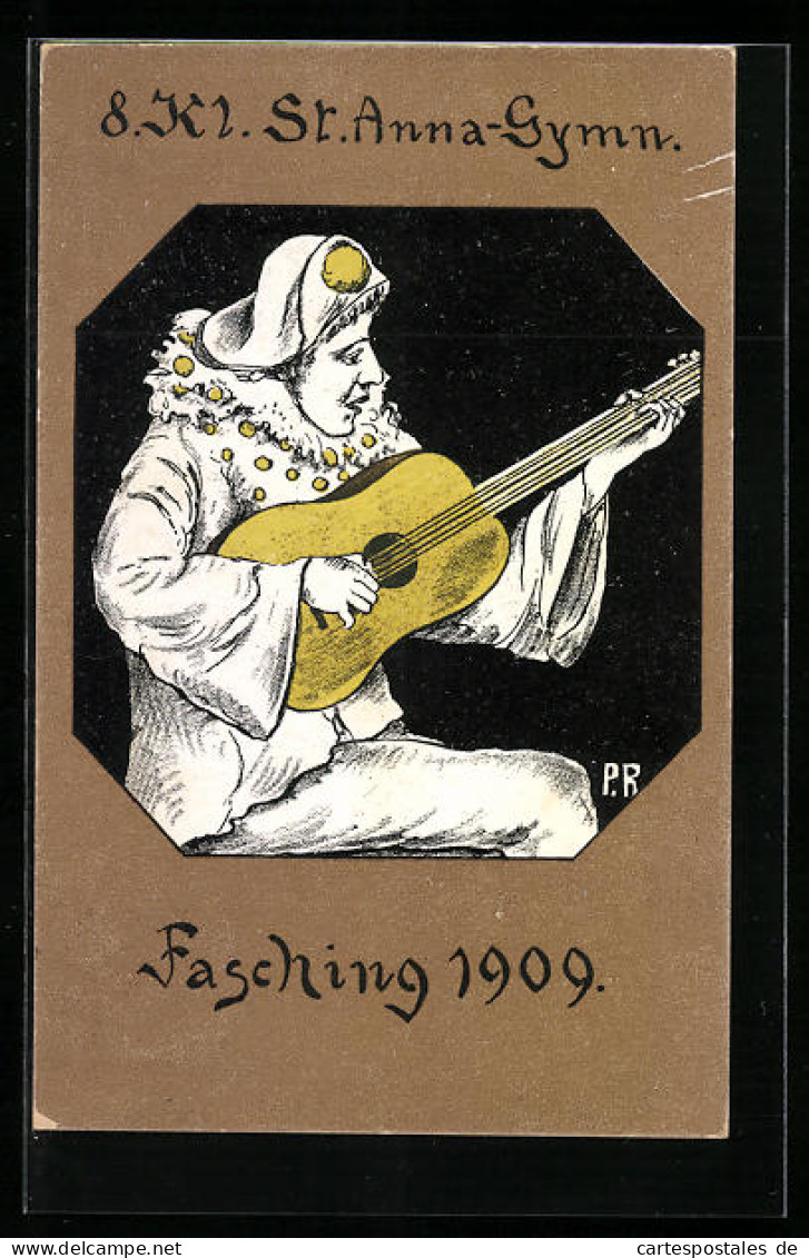 Künstler-AK Augsburg, Fasching 1909, 8. Kl. St. Anna-Gymnasium  - Carnevale