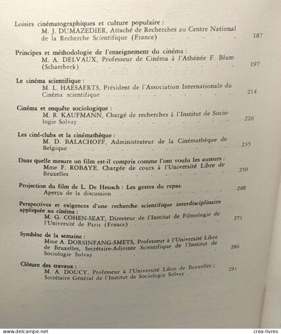 Le Cinéma Fait Social XXVIIe Semaine Sociale Universitaire Du 20 Au 25 Avril 1959 - Cinéma/Télévision