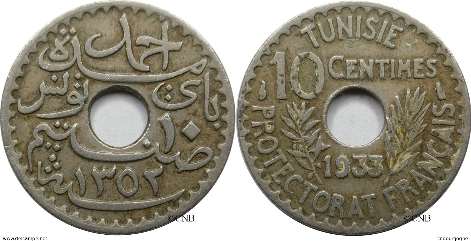 Tunisie - Protectorat Français - Ahmed I Bey - 10 Centimes 1933-AH1352 - TTB/XF40 - Mon5569 - Tunesië