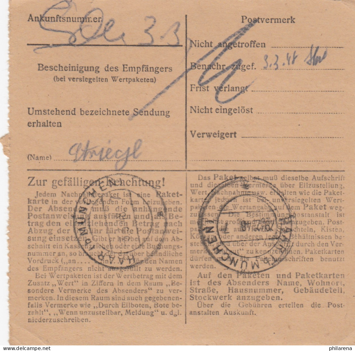 Paketkarte 1948: Bürstenindustrie Fellbach Nach Haar, Nachnahme - Storia Postale