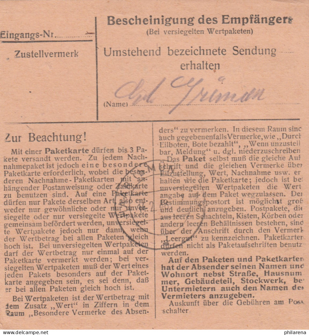 Paketkarte 1948: Arnstorf (Niederbay.) Nach Haar - Storia Postale