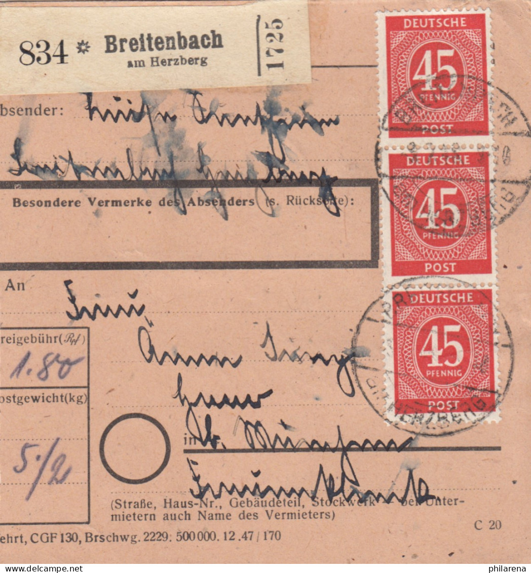 Paketkarte 1948: Breitenbach Am Herzberg Nach Haar - Storia Postale