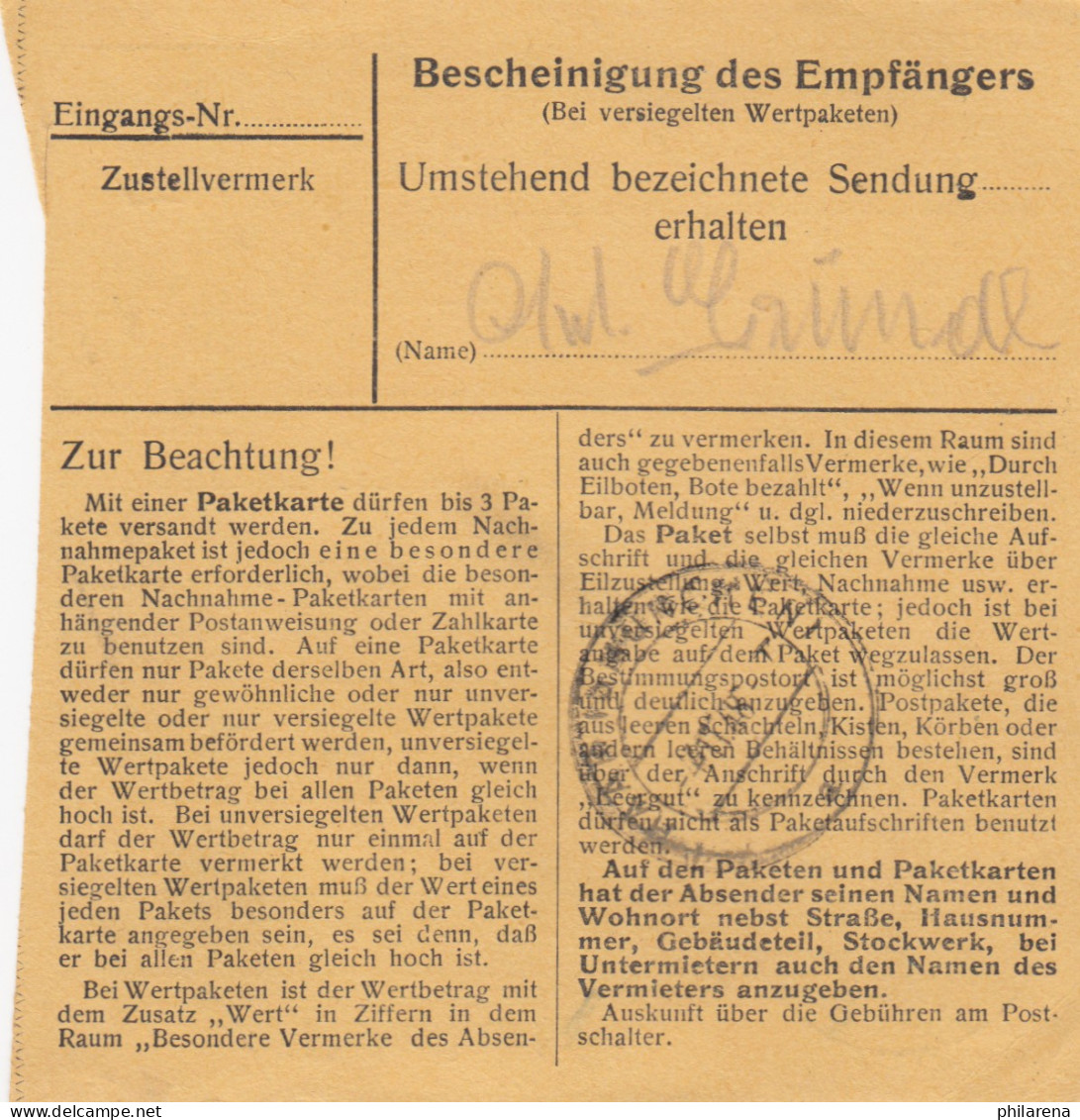 BiZone Paketkarte 1948 : Dietldorf Nach Eglfing, Heilanstalt - Storia Postale